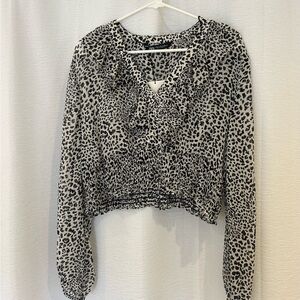 Zara Black and White Animal Print Blouse